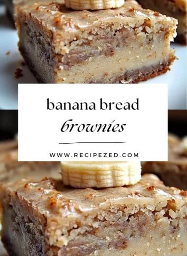 Homemade banana bread brownies topped with chocolate chips and walnuts