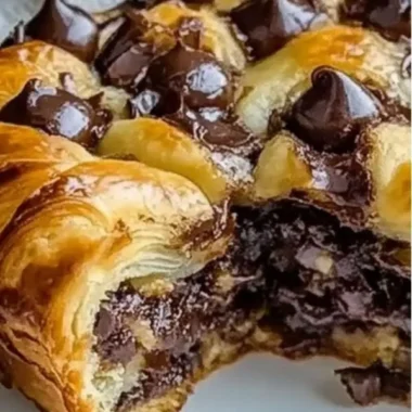 Deliciously baked chocolate croissant ready to enjoy.