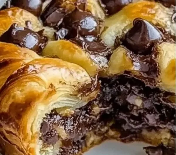 Deliciously baked chocolate croissant ready to enjoy.