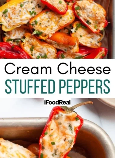 Delicious cream cheese stuffed mini peppers on a serving platter