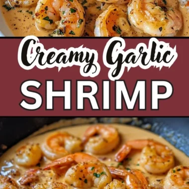 Creamy garlic shrimp dish served in a bowl with fresh parsley garnish.