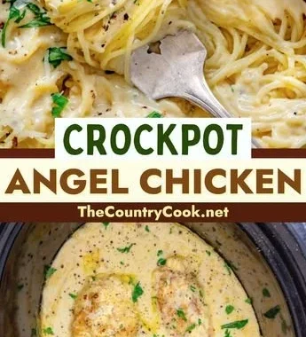 Delicious Crock Pot Angel Chicken served with rice and vegetables