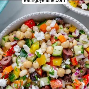 Colorful and nutritious Dense Bean Salad filled with fresh vegetables and beans