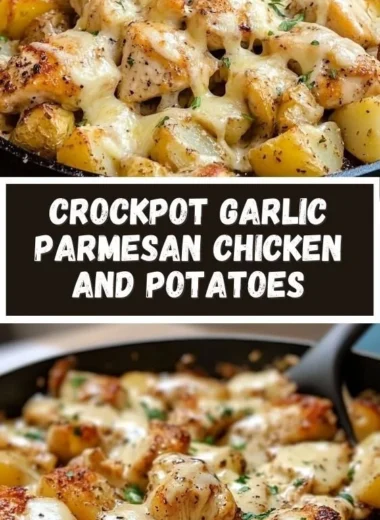 Garlic Parmesan Chicken with potatoes in a skillet, a delicious dinner recipe.