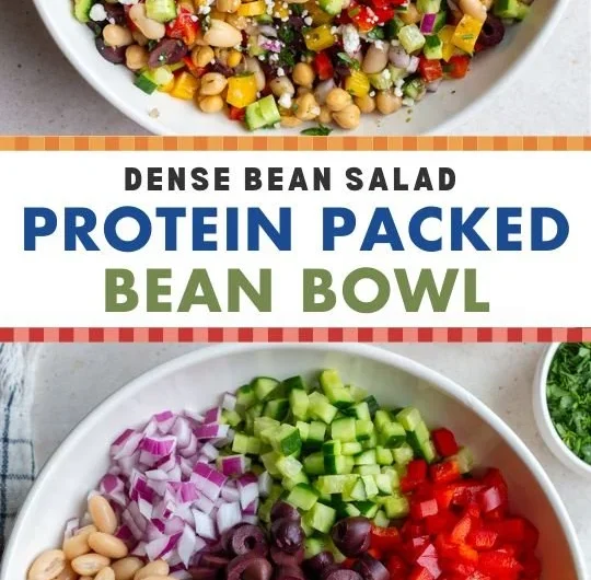 High protein vegetarian salad with fresh vegetables and legumes