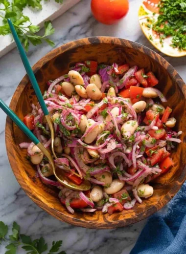 Piyaz - traditional Turkish white bean salad with onions and parsley