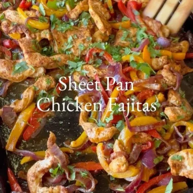 Delicious sheet pan chicken fajitas with colorful peppers and onions