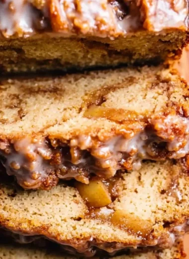 Homemade Amish Apple Fritter Bread with cinnamon and apple slices