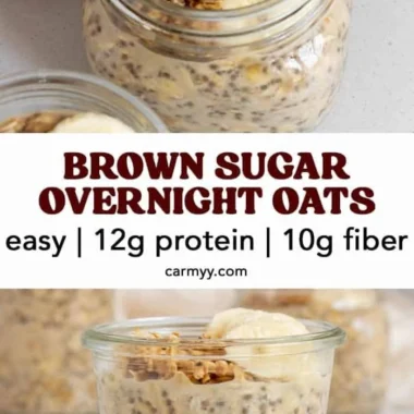 Delicious bowl of brown sugar overnight oats topped with fruits