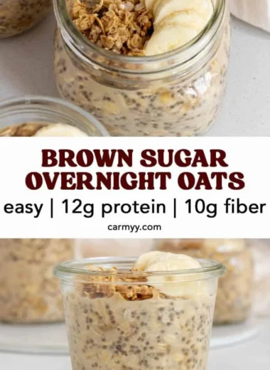 Delicious bowl of brown sugar overnight oats topped with fruits