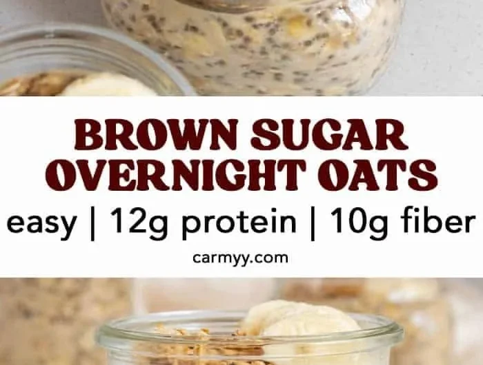 Delicious bowl of brown sugar overnight oats topped with fruits