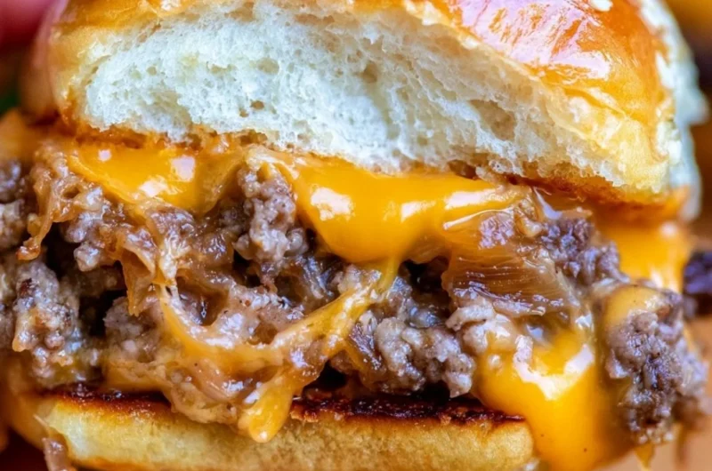 Delicious cheeseburger sliders served on a platter with toppings