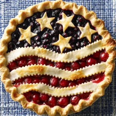 Freshly baked Cherry Blueberry Pie with golden crust and vibrant fruit filling