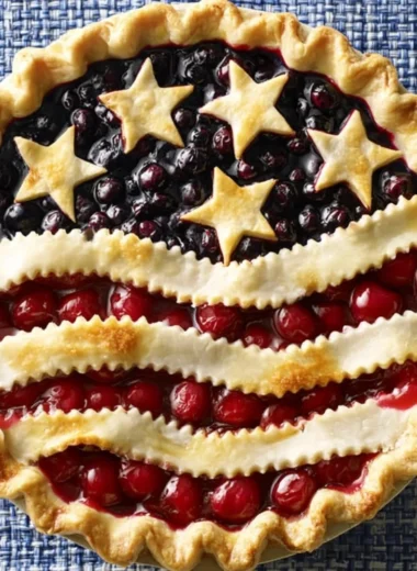 Freshly baked Cherry Blueberry Pie with golden crust and vibrant fruit filling