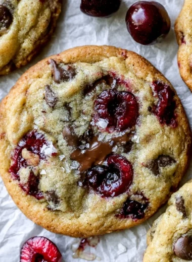 Homemade Cherry Chocolate Chip Cookies with fresh cherries and chocolate chips