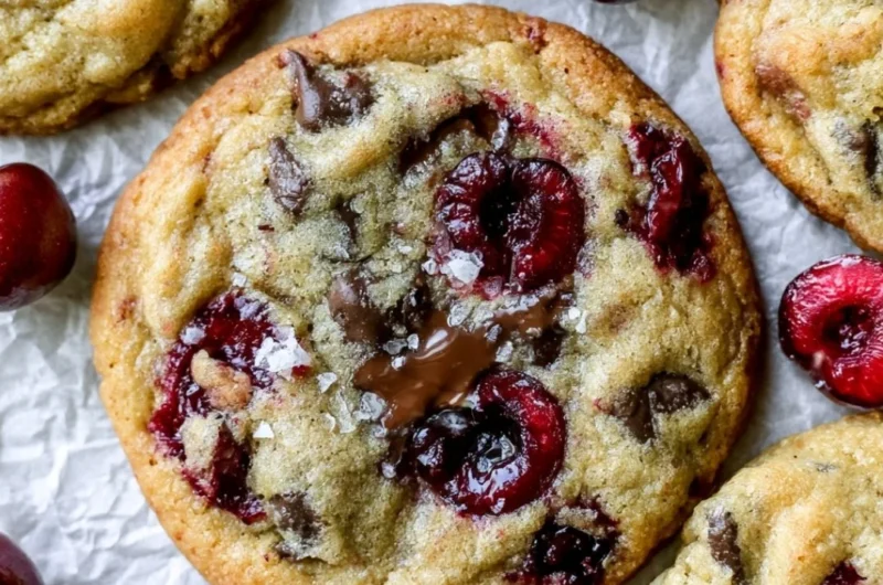 Homemade Cherry Chocolate Chip Cookies with fresh cherries and chocolate chips