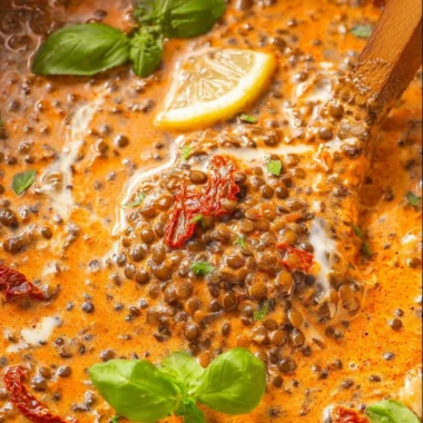 Creamy Marry Me Lentils served in a bowl, garnished with herbs.