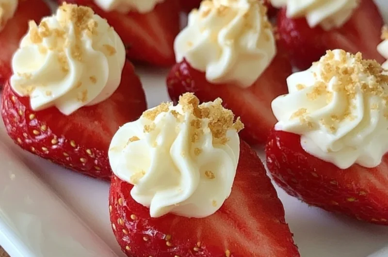 Delicious deviled strawberries filled with creamy filling and topped with herbs