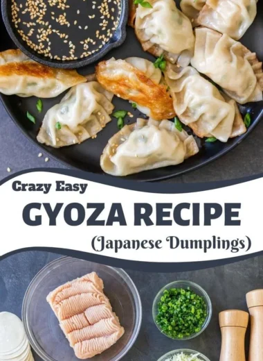 Assorted dumplings on a plate with dipping sauce