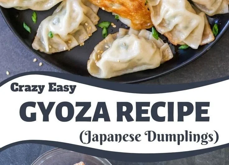Assorted dumplings on a plate with dipping sauce