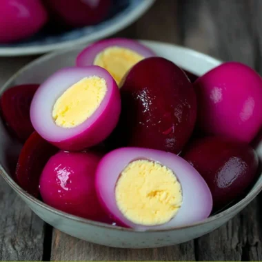 Homemade easy pickled eggs in a jar with spices