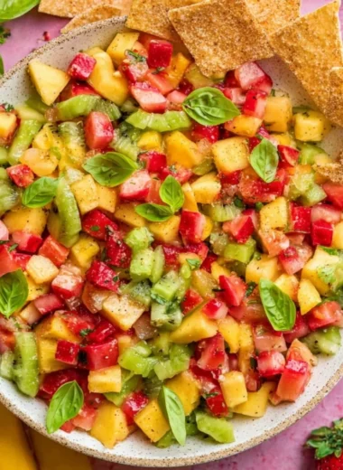 Delicious fresh fruit salsa served with cinnamon sugar chips