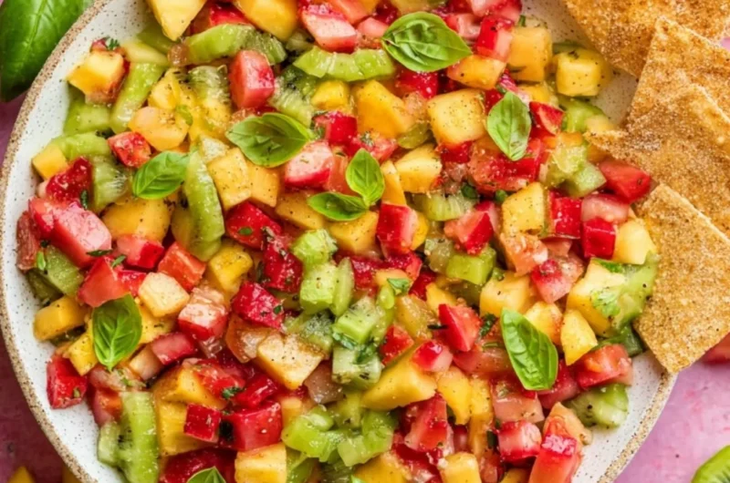 Delicious fresh fruit salsa served with cinnamon sugar chips