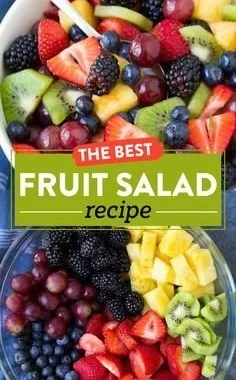 Colorful fruit salad with honey lime dressing featuring a mix of fresh berries