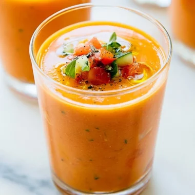 Bowl of refreshing homemade gazpacho with fresh vegetables and herbs