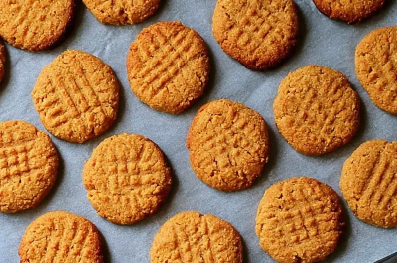 Gluten free and dairy free peanut butter cookies on a wooden plate