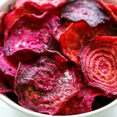 Healthy baked beet chips served as a nutritious snack alternative