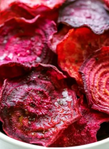 Healthy baked beet chips served as a nutritious snack alternative