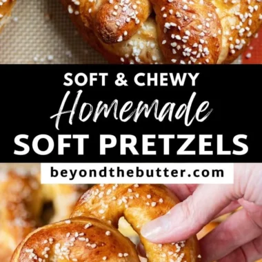 Freshly baked homemade soft pretzels on a cooling rack.