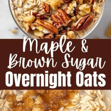 Bowl of Maple Brown Sugar Overnight Oats topped with fresh fruit and nuts