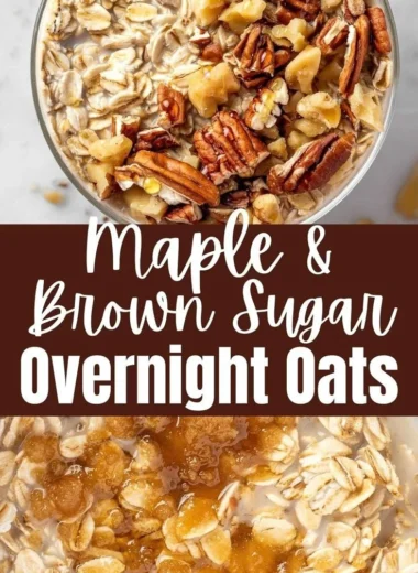 Bowl of Maple Brown Sugar Overnight Oats topped with fresh fruit and nuts