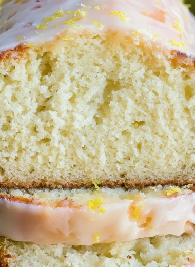 Delicious moist lemon pound cake served with lemon glaze