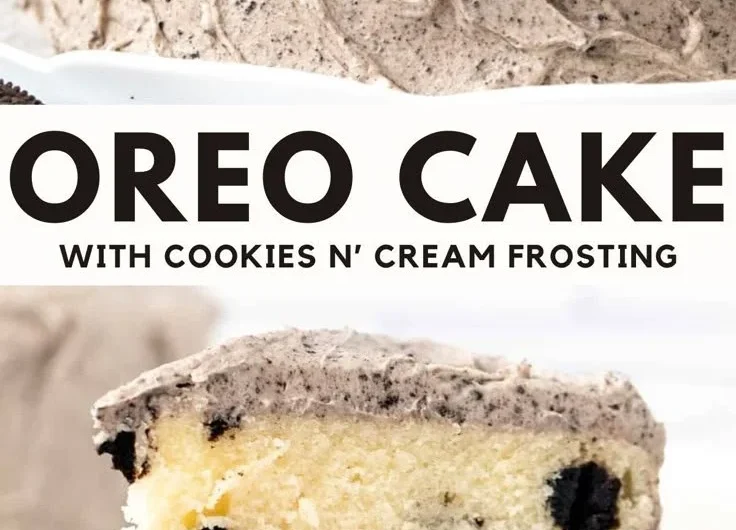 Delicious Oreo Cake topped with crushed cookies and cream frosting