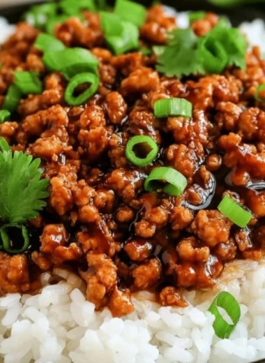 Delicious bowl of honey garlic ground turkey served with vegetables