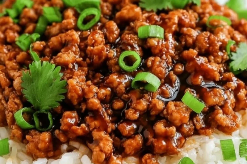Delicious bowl of honey garlic ground turkey served with vegetables