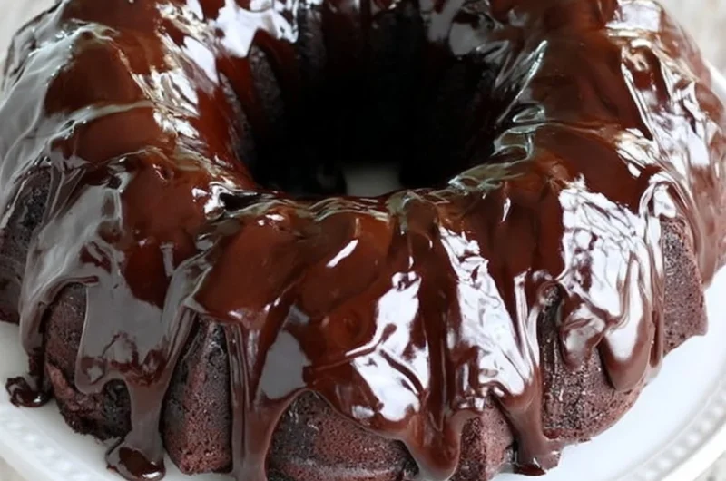 Cozy chocolate sour cream pound cake with a rich chocolate glaze