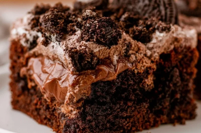 Delicious and cozy dirt cake served in a rustic pot with chocolate and cream layers.