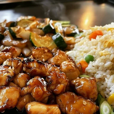 Delicious Blackstone Hibachi Chicken served with vegetables and rice