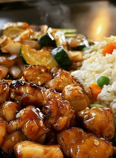 Delicious Blackstone Hibachi Chicken served with vegetables and rice