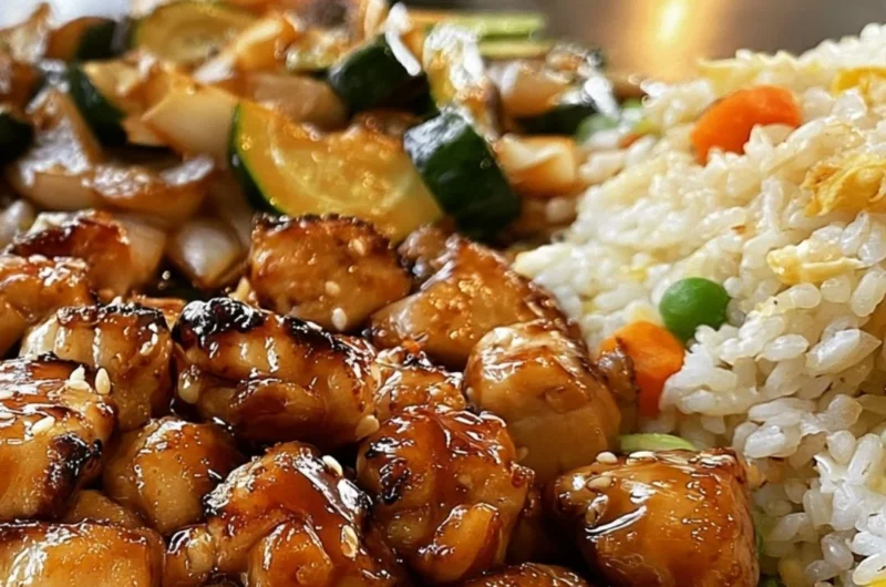 Delicious Blackstone Hibachi Chicken served with vegetables and rice