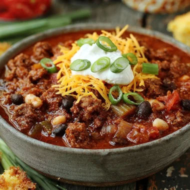 Bowl of Bloody Mary Chili garnished with celery and lime