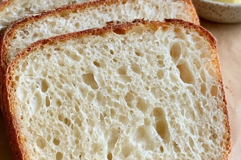 Delicious homemade sourdough sandwich loaf fresh out of the oven.