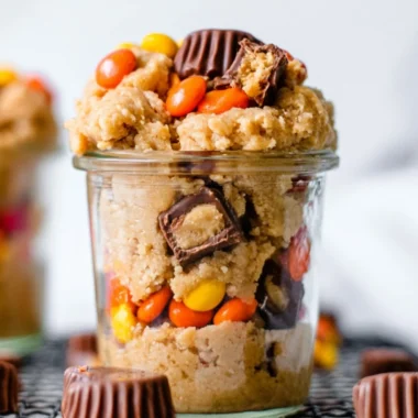 Delicious edible peanut butter cookie dough in a bowl