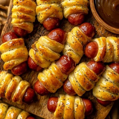 Delicious glazed pigs in a blanket served on a platter