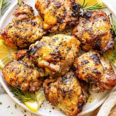 Lemon and garlic Greek marinated chicken dish ready to serve