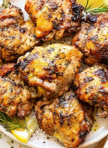 Lemon and garlic Greek marinated chicken dish ready to serve